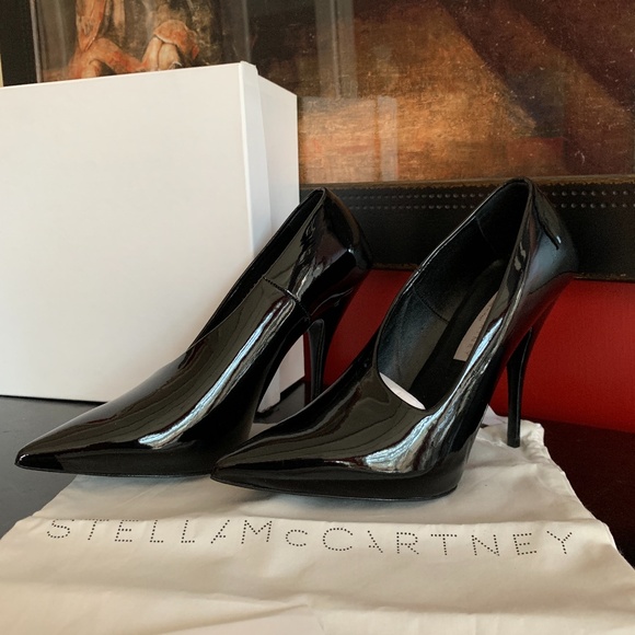 STELLA McCARTNEY Gloss Black Stiletto 5" Spike High Heels Glam NEW IN BOX! - Picture 7 of 16